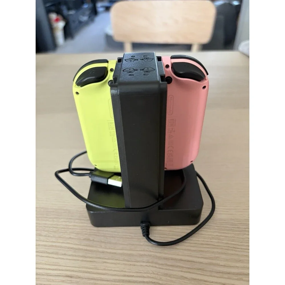 Nintendo Switch Joy-Con Controllers Neon Pink Yellow Charging Dock Wrist Straps
